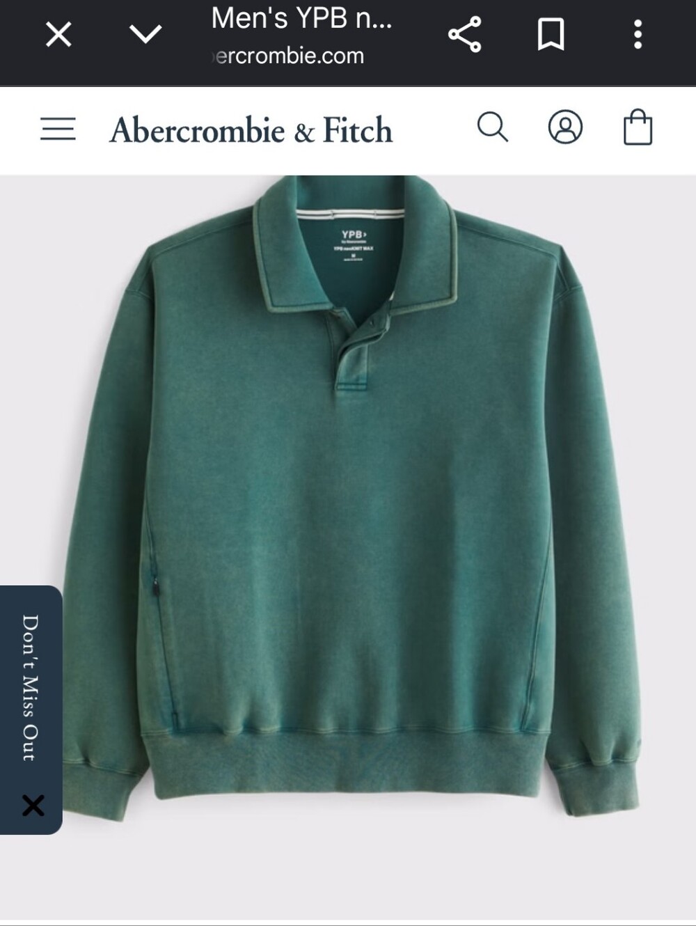 Abercrombie & Fitch YPB Sage Green Polo-Style Tennis Sweatshirt